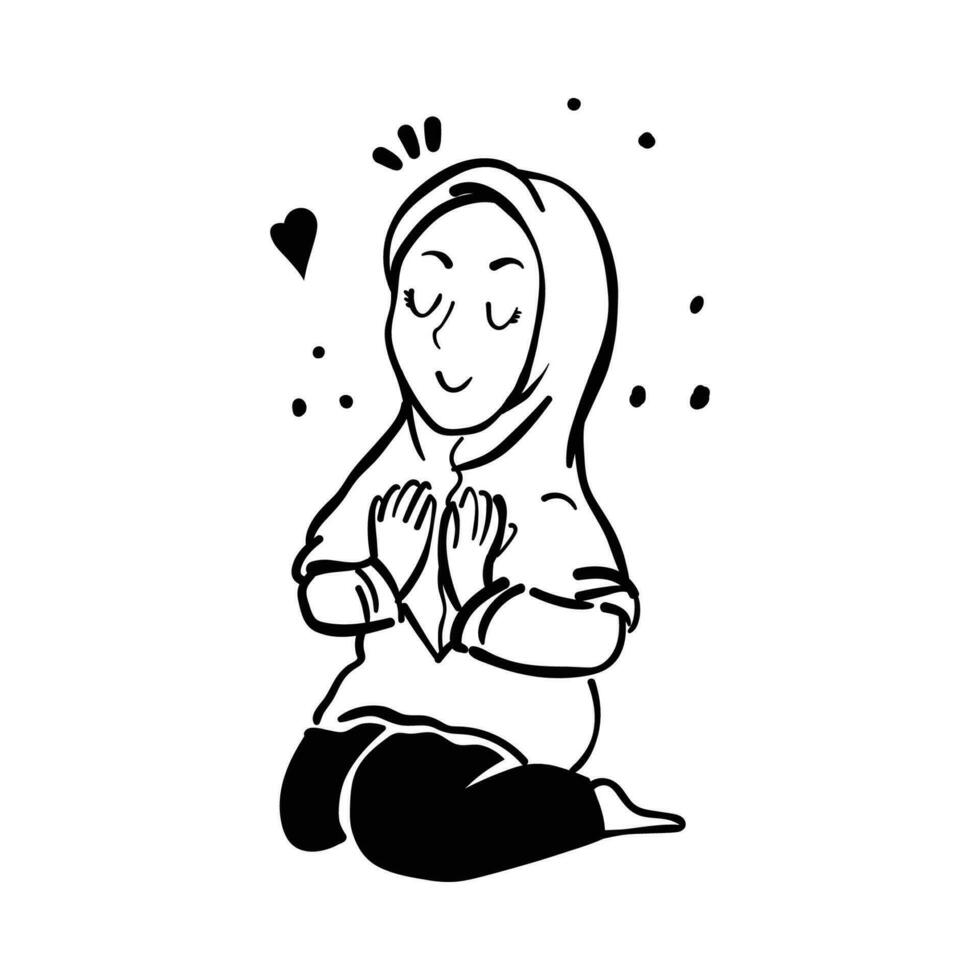 Muslim female Praying flat vector illustration