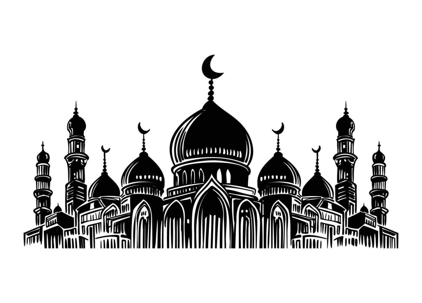 Ramadán kareem garabatear mezquita ilustración vector