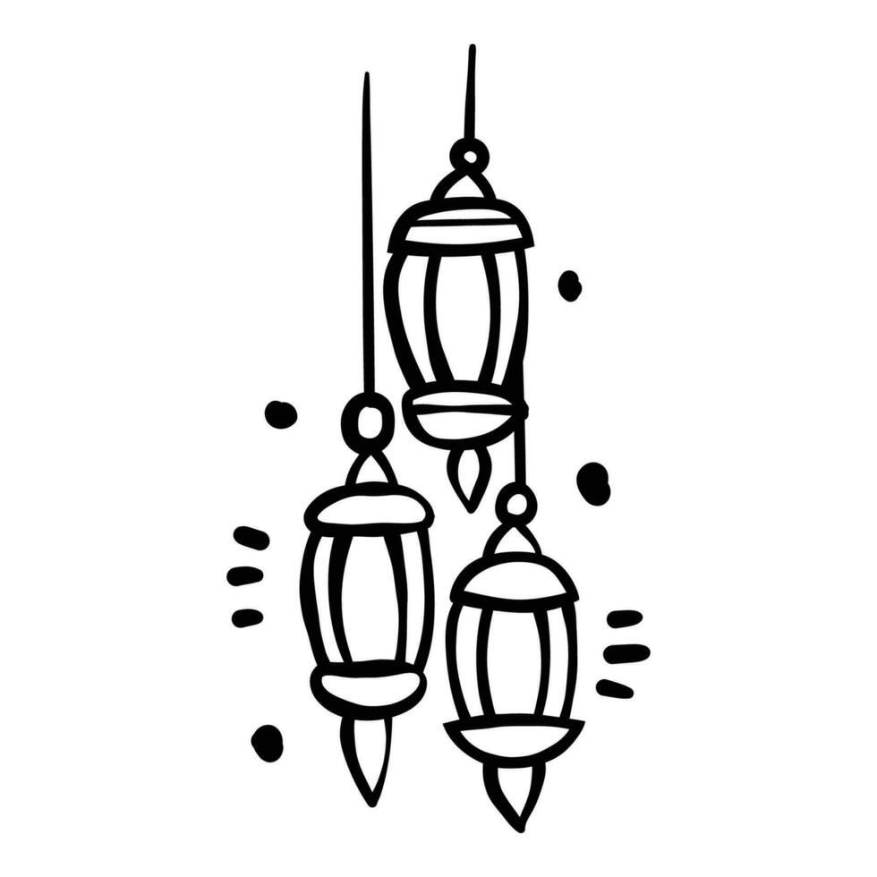 Ramadan hang lanter line-art hand-drawn vector