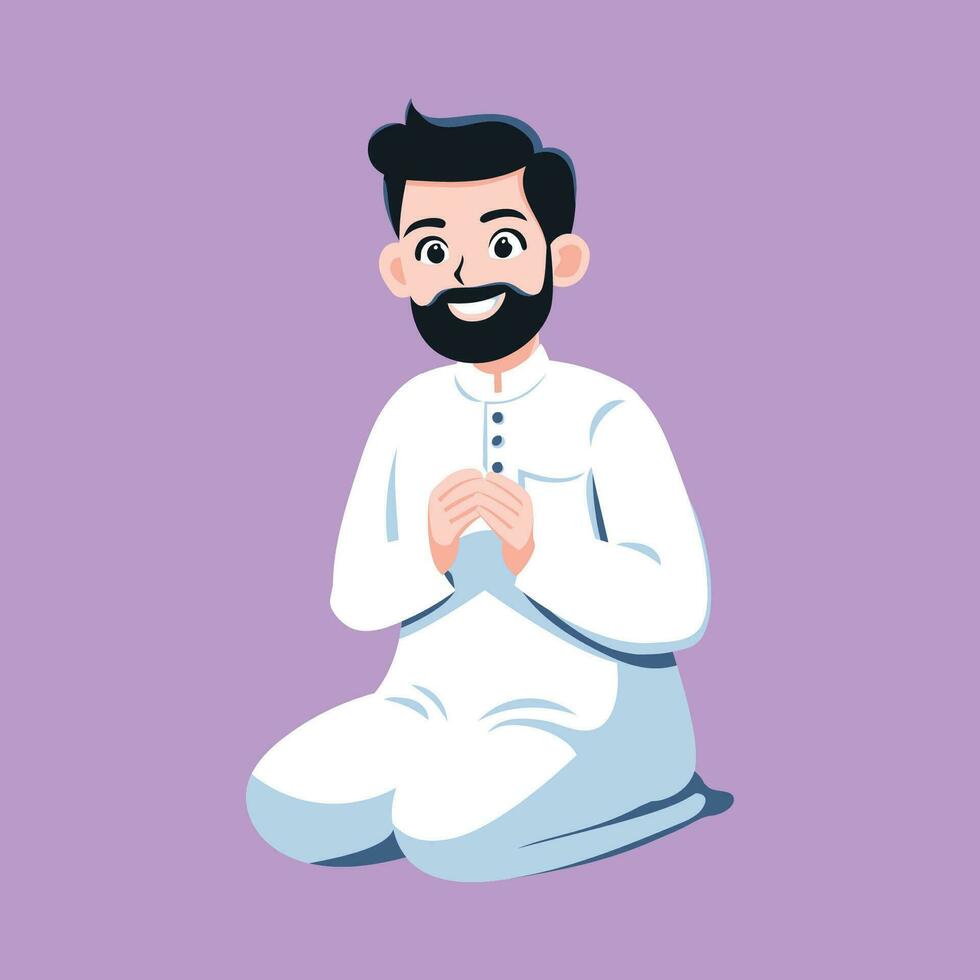 Muslim man Praying flat vector illustration