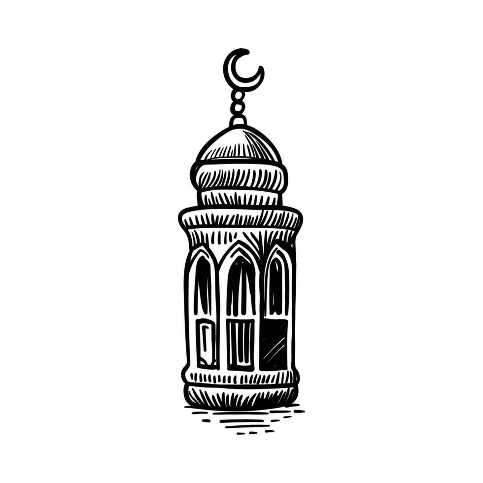 Ramadan hanging lantern line-art hand-drawn vector