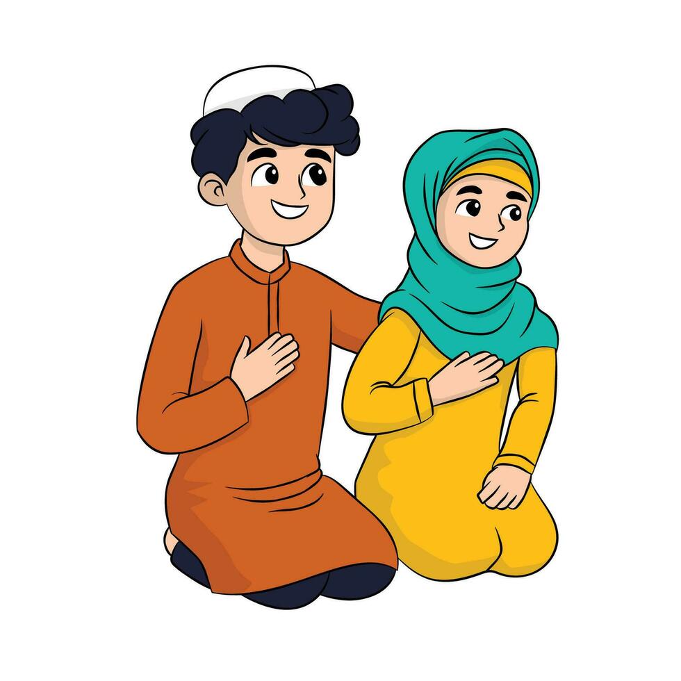 Happy Muslim couple, flat vector illustration