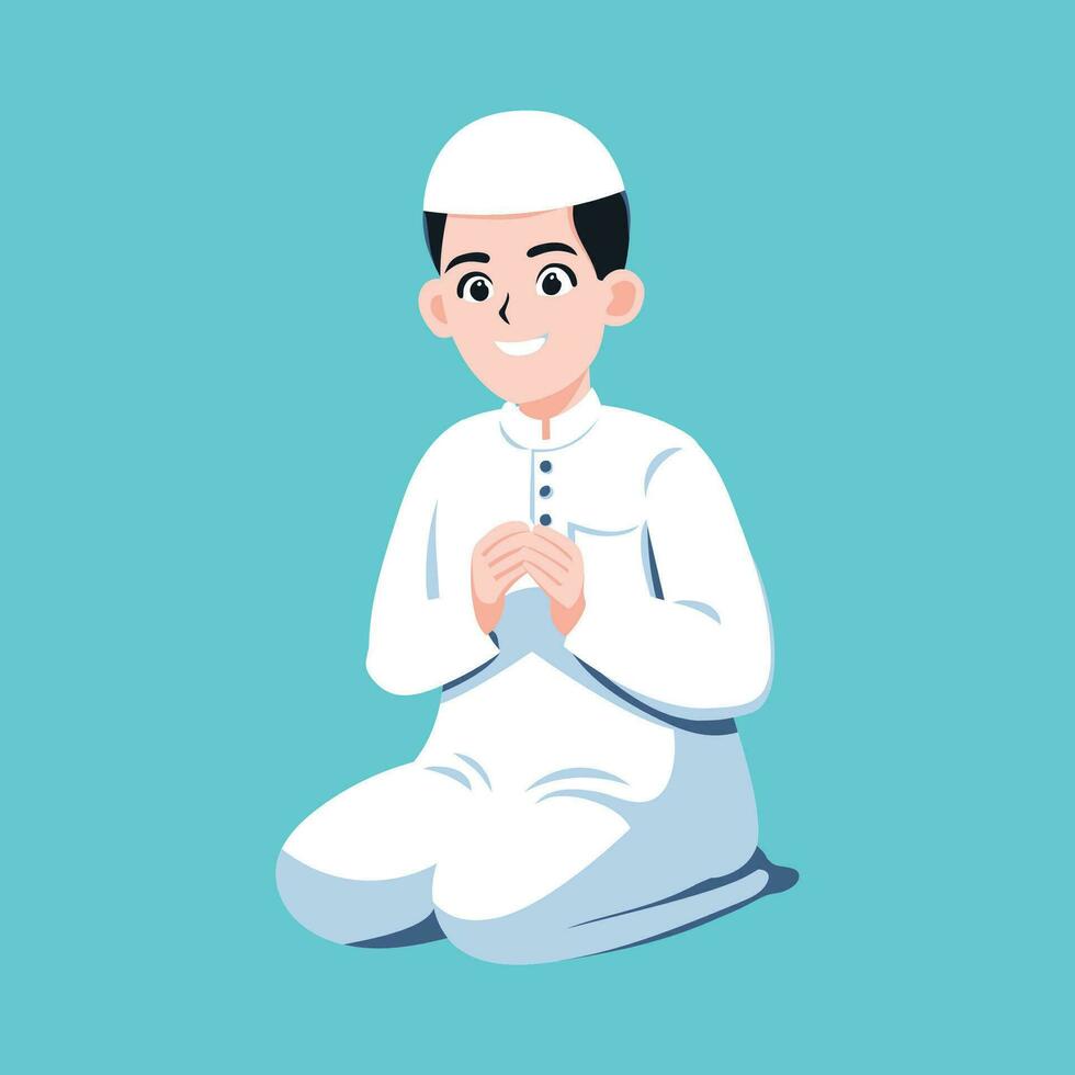 Muslim man Praying flat vector illustration