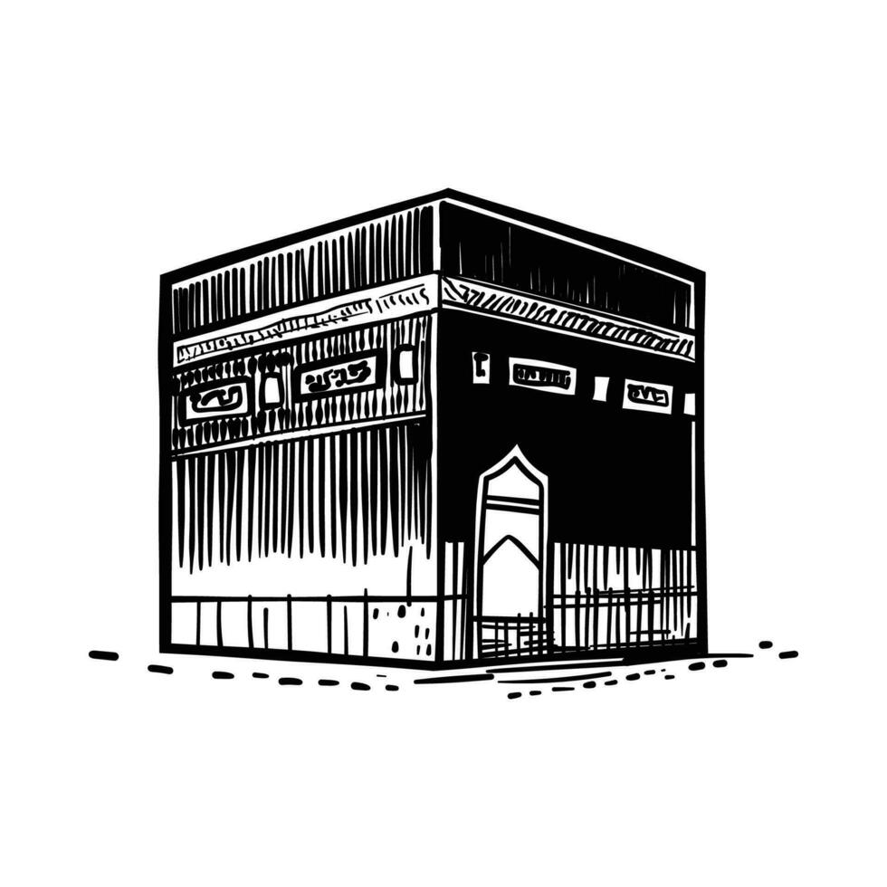 The Kaaba ramadan doodle icon lineart style vector