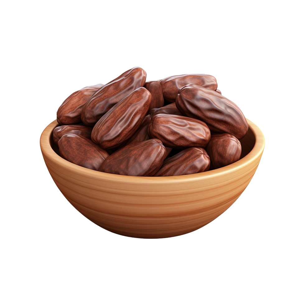 AI generated Dates in wooden bowl isolated on transparent background png