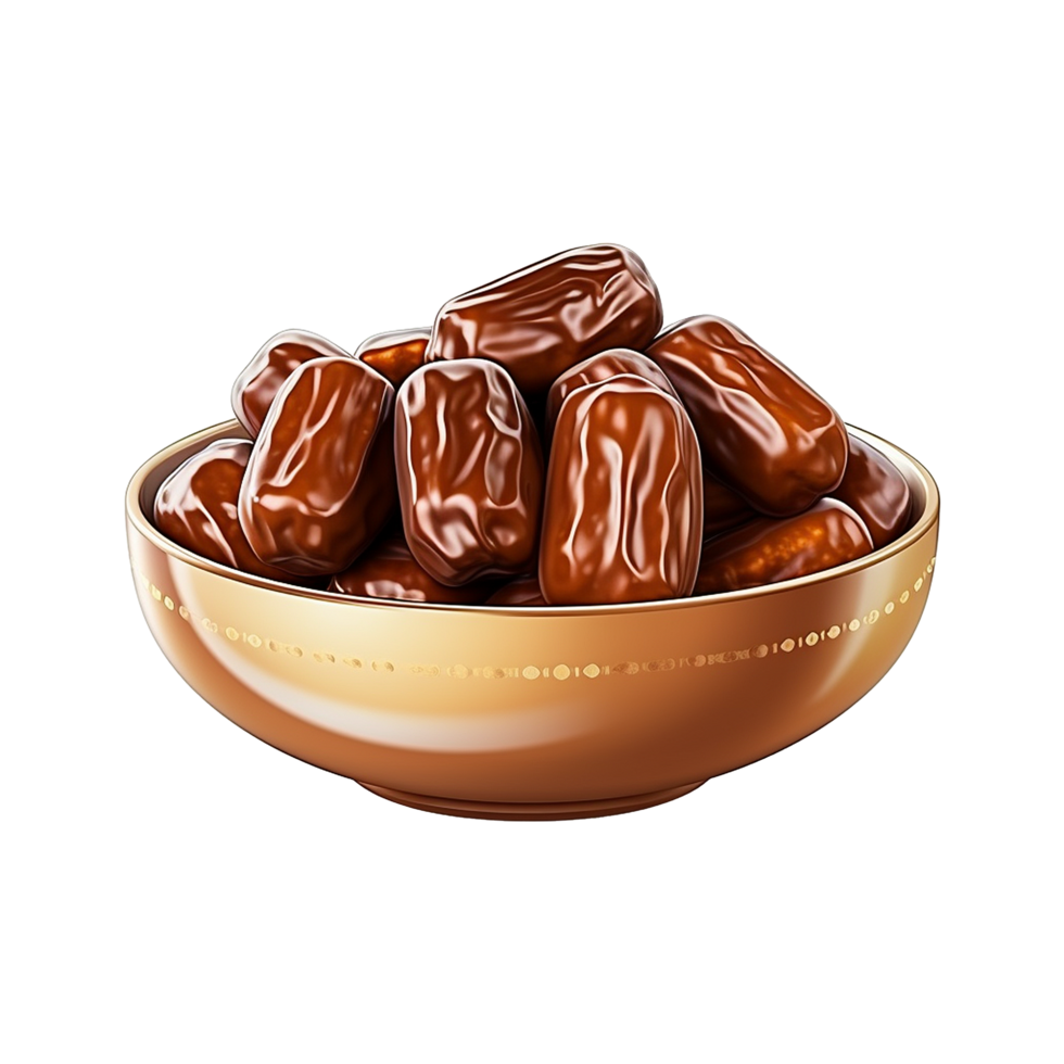 AI generated Dates in wooden bowl isolated on transparent background png