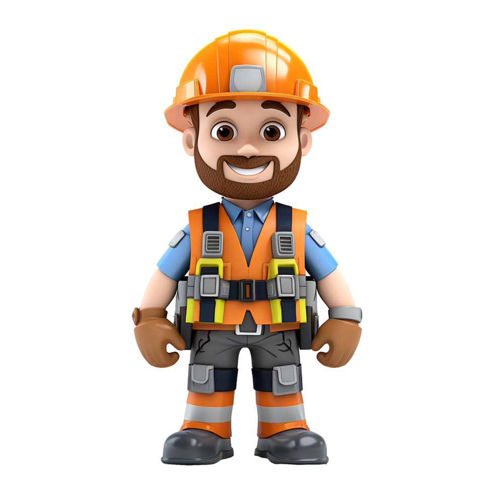 AI generated 3d render cartoon format engineer with helmet isolated on transparent background png