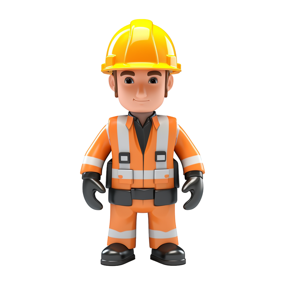 AI generated 3d render cartoon format engineer with helmet isolated on transparent background png