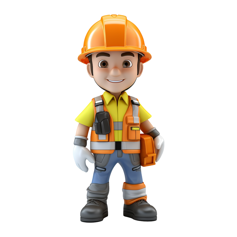 AI generated 3d render cartoon format engineer with helmet isolated on transparent background png