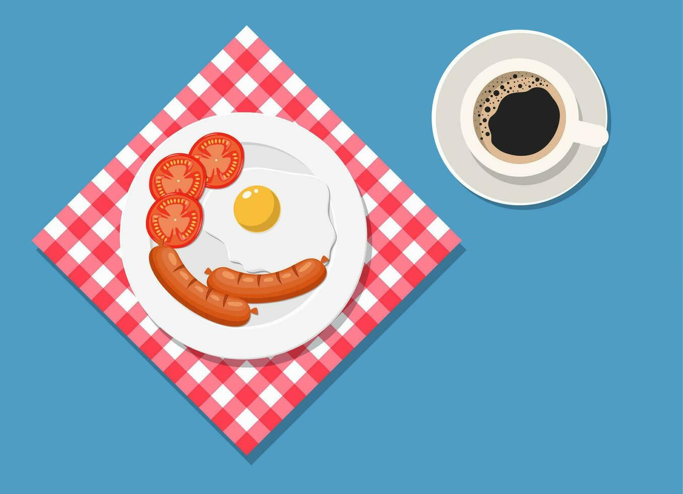 Breakfast, plate with fried egg and sausage. vector