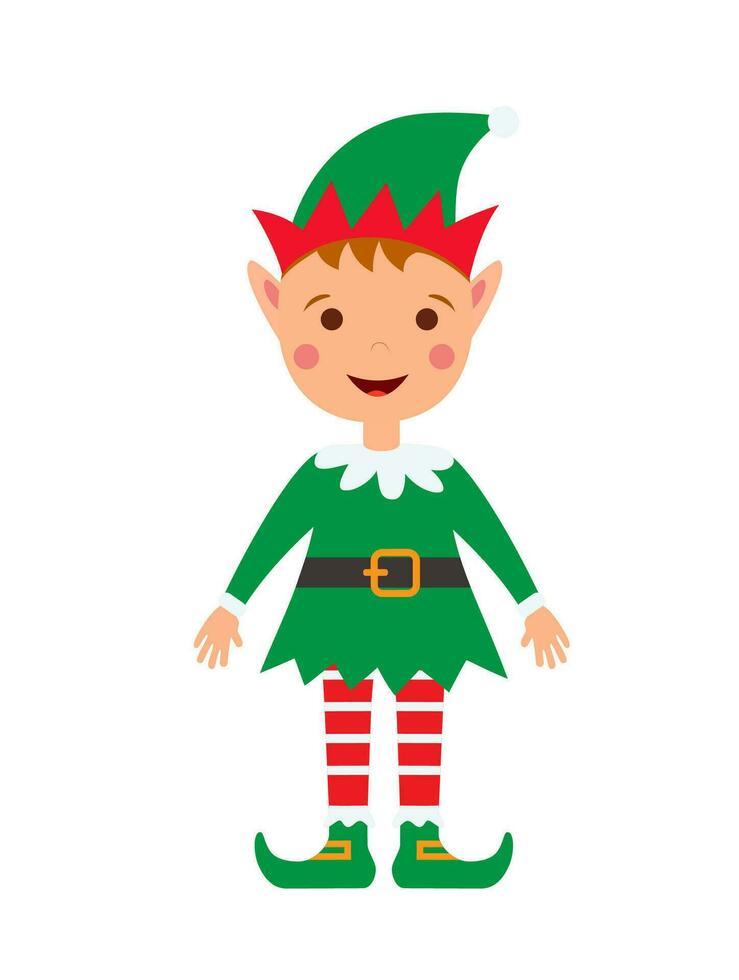 Christmas Elf Cartoon Character Santa Helper. isolated on white background. Vector illustration in flat style