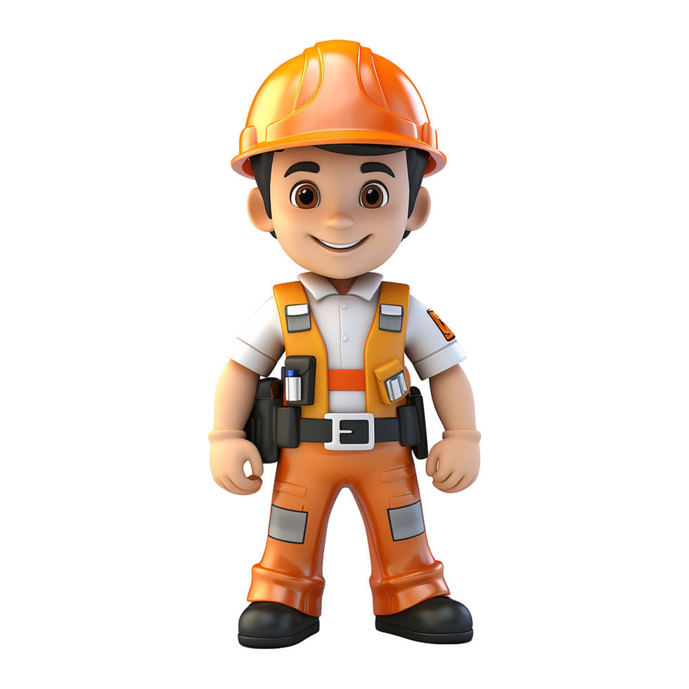 AI generated 3d render cartoon format engineer with helmet isolated on transparent background png