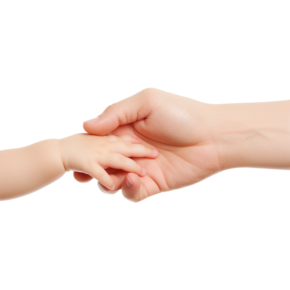 AI generated Hand holding baby hand isolated on transparent background png