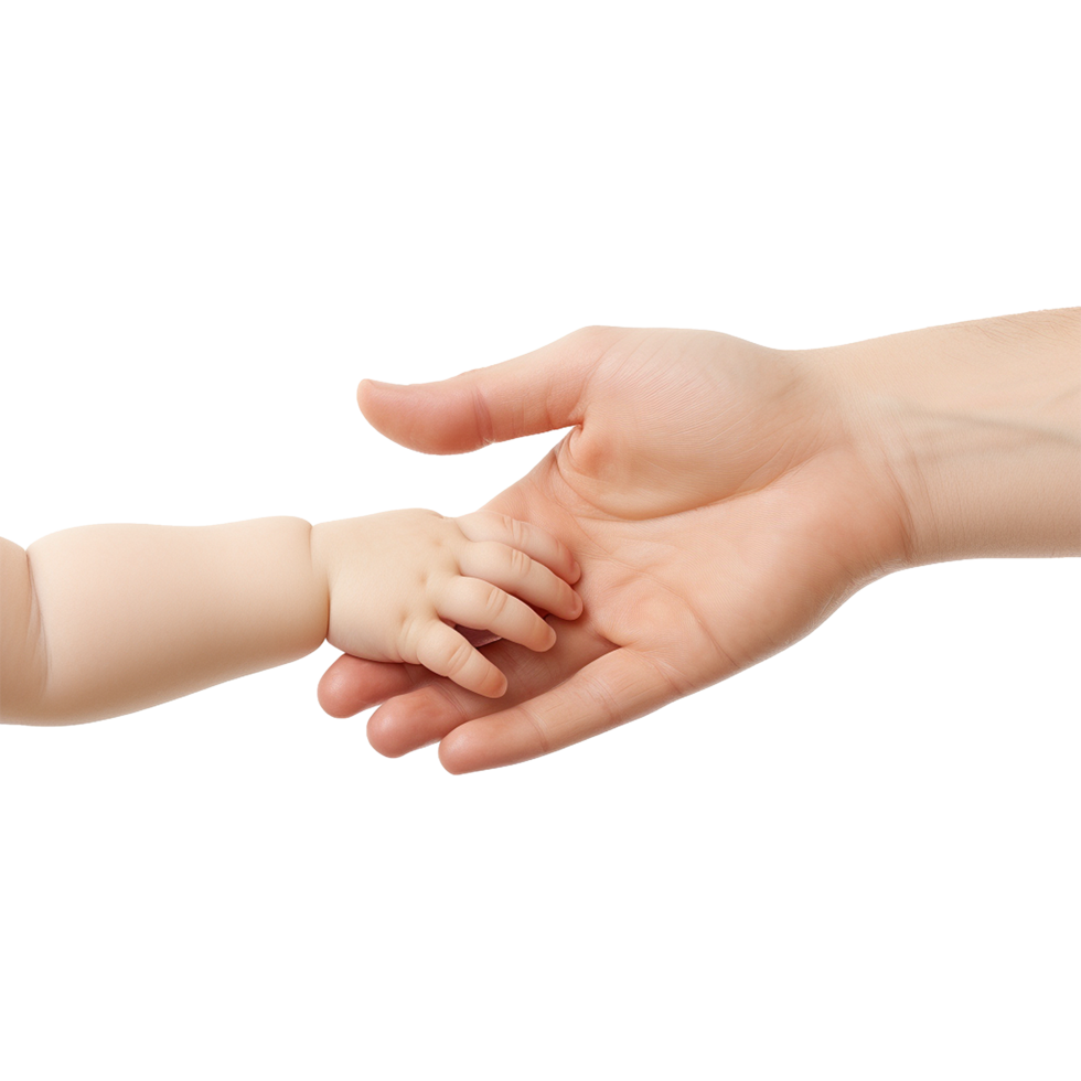 AI generated Hand holding baby hand isolated on transparent background png