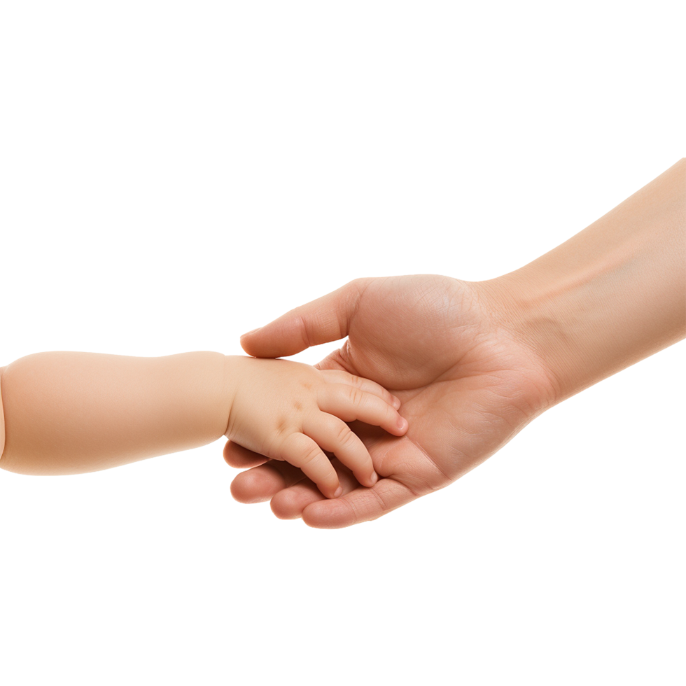 AI generated Hand holding baby hand isolated on transparent background png