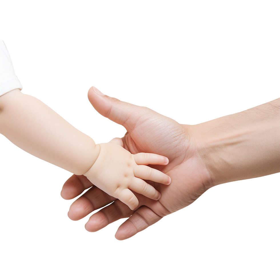 AI generated Hand holding baby hand isolated on transparent background png
