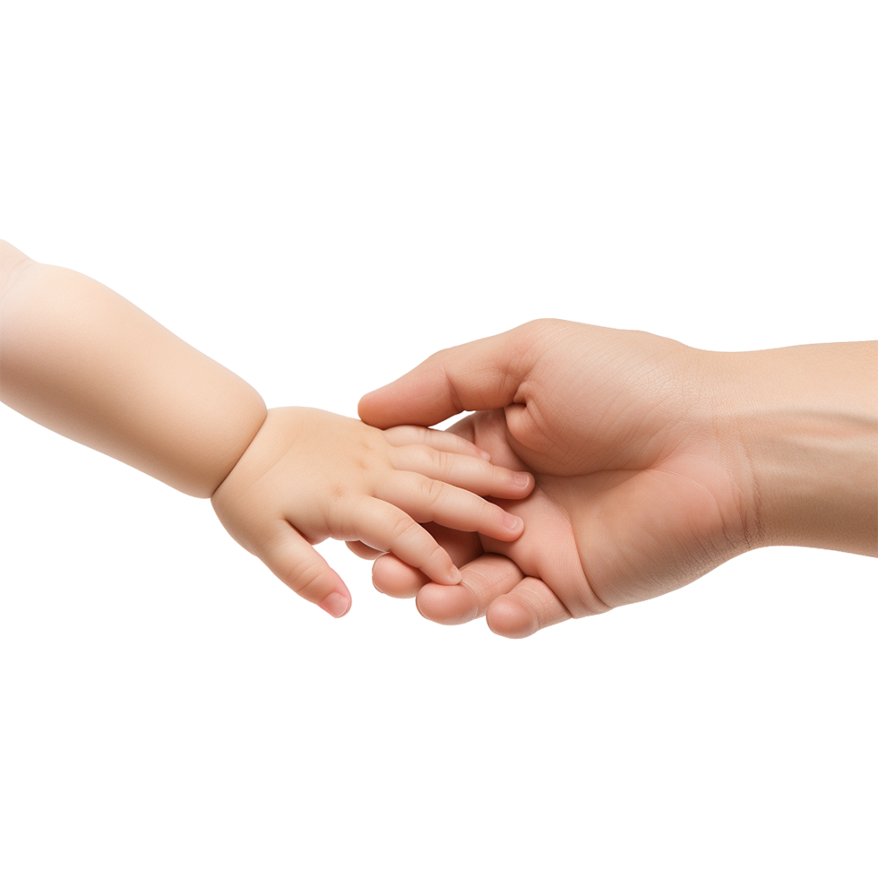 AI generated Hand holding baby hand isolated on transparent background png