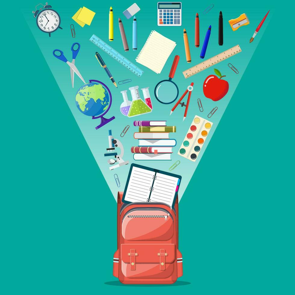 School backpack with books, vector