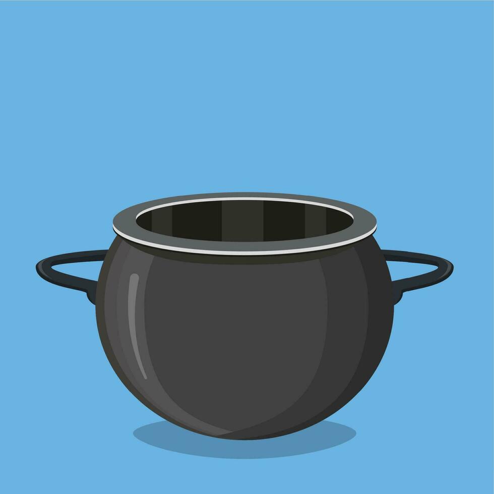 Black cooking pot, empty black saucepan vector