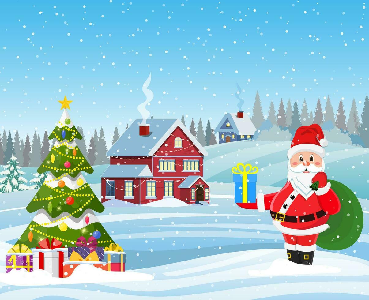 house in snowy Christmas landscape vector