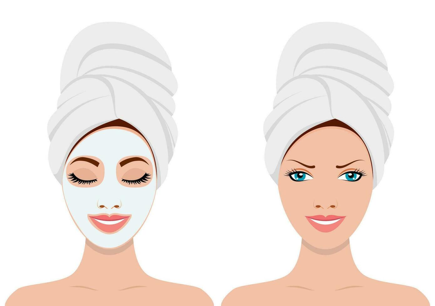 woman with facial mask and with healthy blush on her face vector