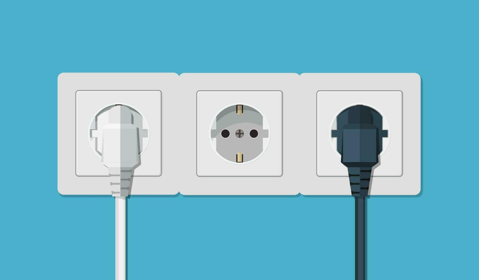 Electrical outlet and hand with plug. Electrical components. Wall socket with cable. Vector illustration in flat style