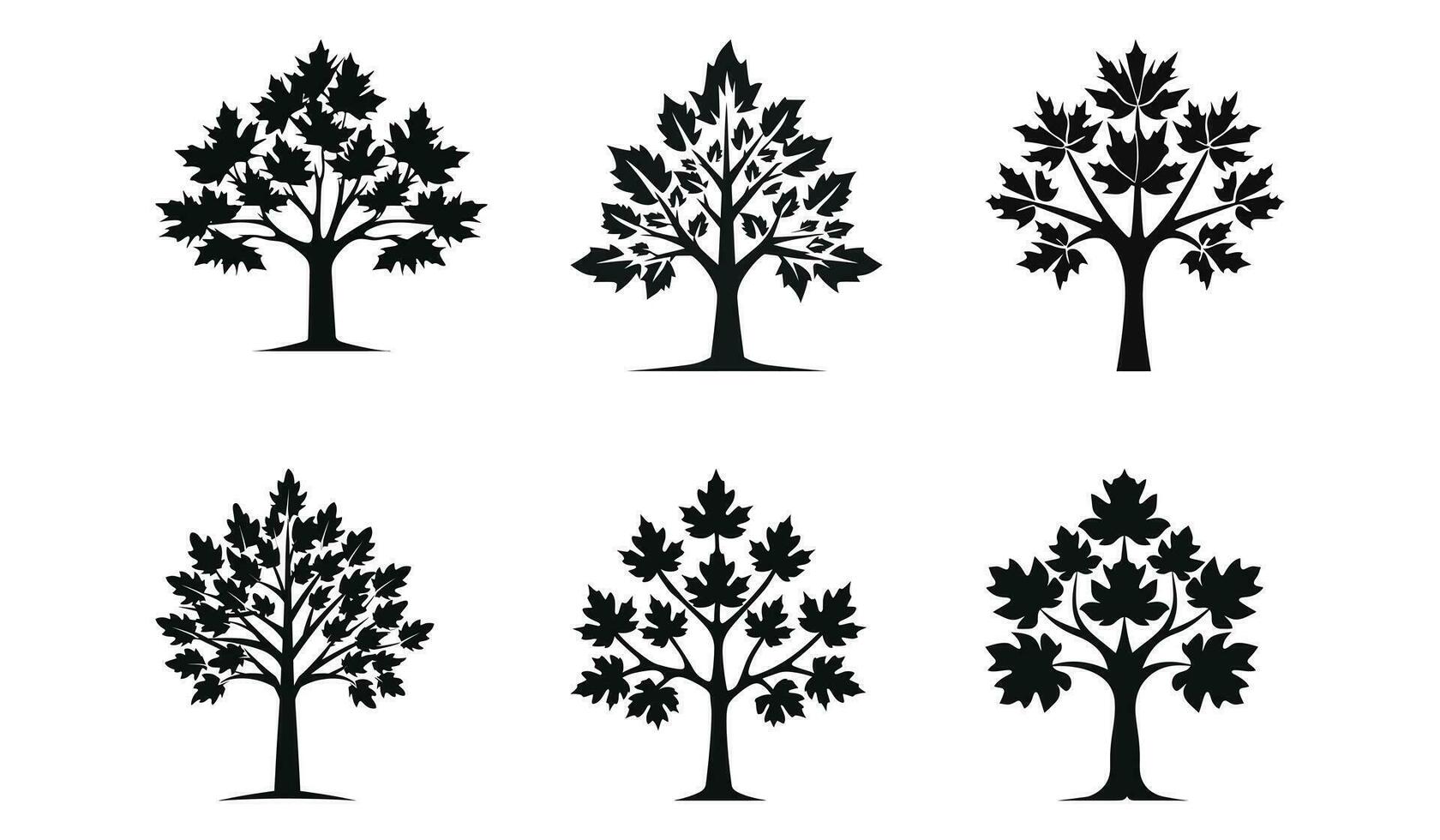 cute maple tree vector silhouette element set