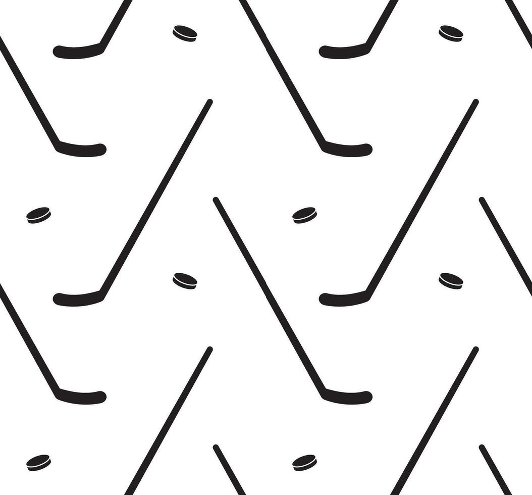 Seamless pattern of outline hockey stick and puck vector