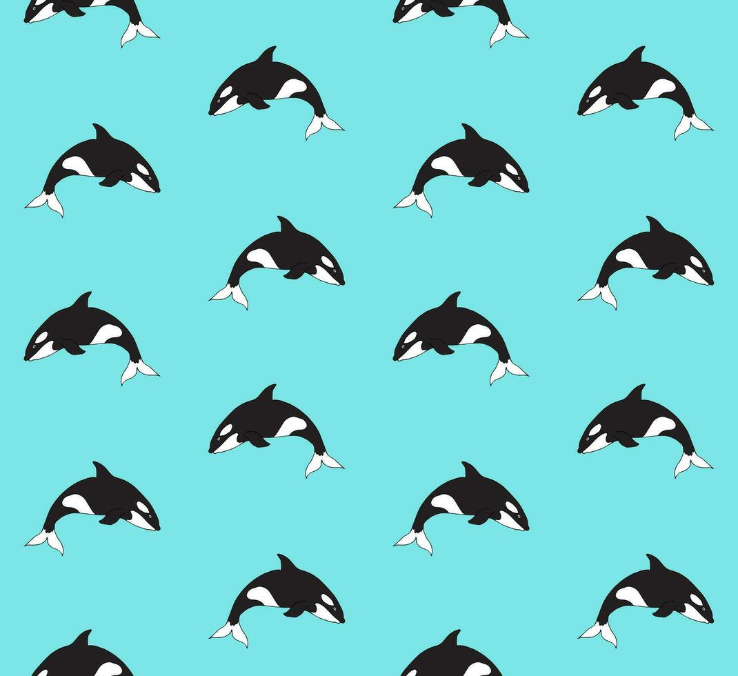 Vector seamless pattern of hand drawn killer whale