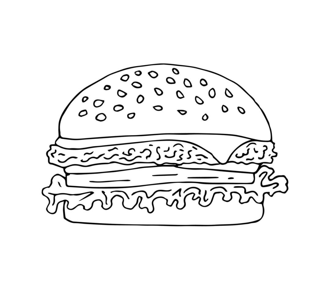 Vector hand drawn doodle sketch colored burger