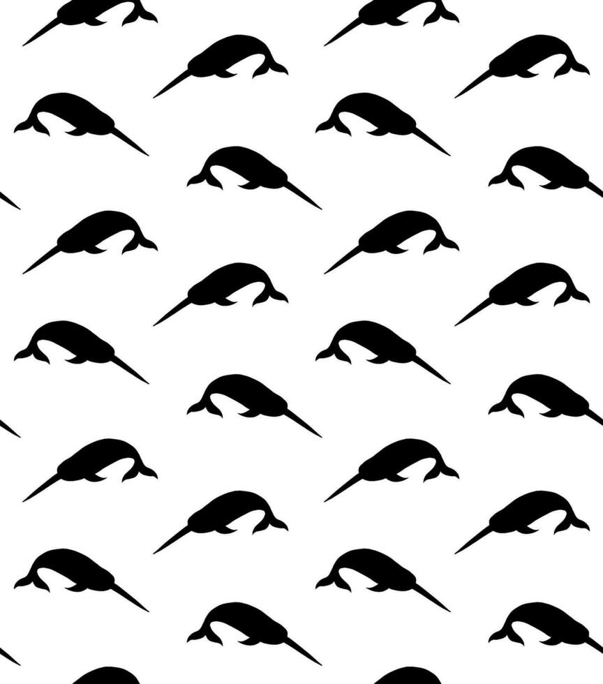 Vector seamless pattern of hand drawn narwhal