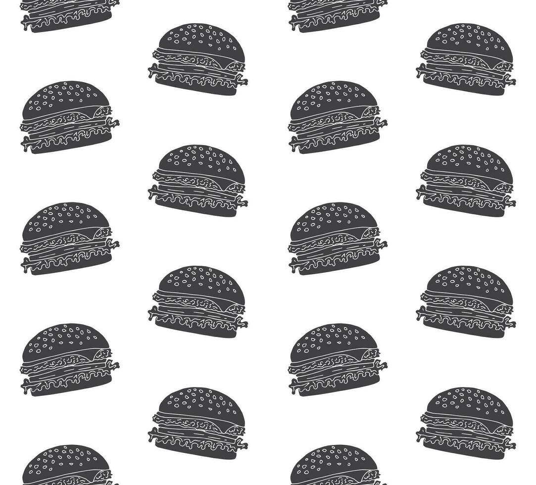 Vector seamless pattern of sketch outline burger