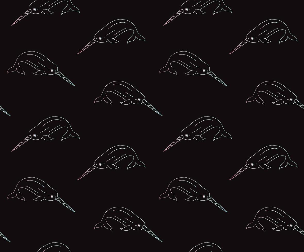 Vector seamless pattern of blue sketch narwhal