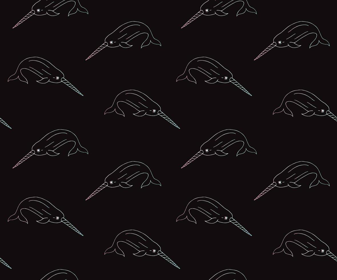 Vector seamless pattern of blue sketch narwhal