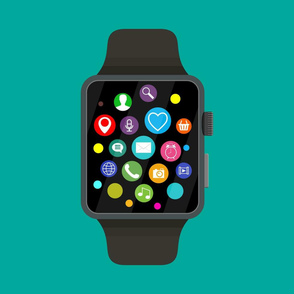 Smart watch with icons, vector