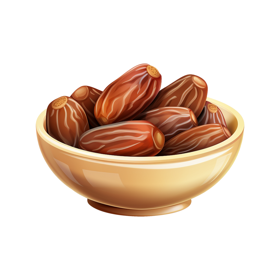 AI generated Dates in wooden bowl isolated on transparent background png