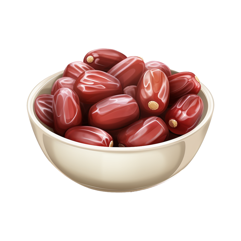 AI generated Dates in wooden bowl isolated on transparent background png
