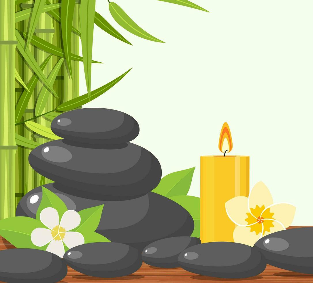 bambú y piedras - spa antecedentes con sitio para tu texto. vector ilustración en plano estilo