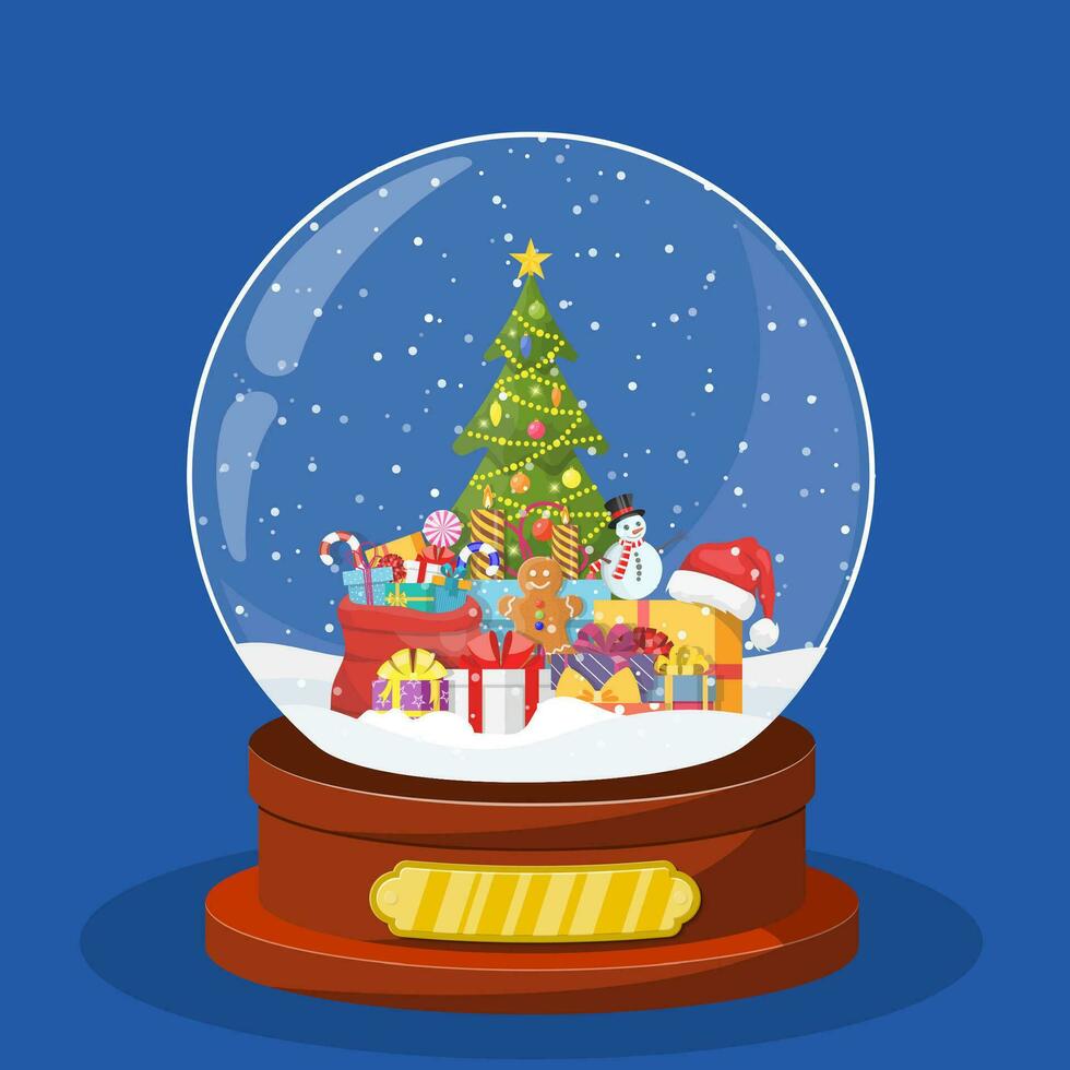 Navidad nieve globo con Navidad árbol vector