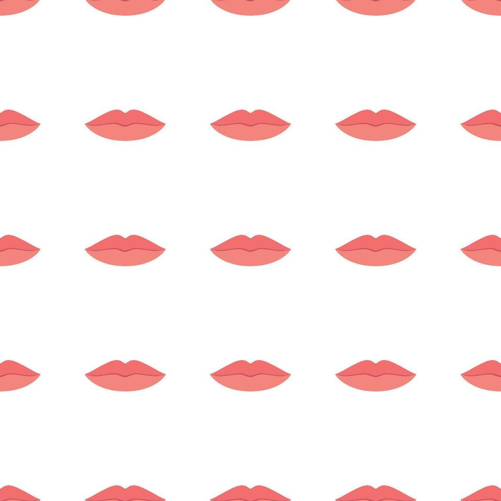 seamless pattern with womans red and pink kissing lips. Isolated on white background. Vector illustration in flat style