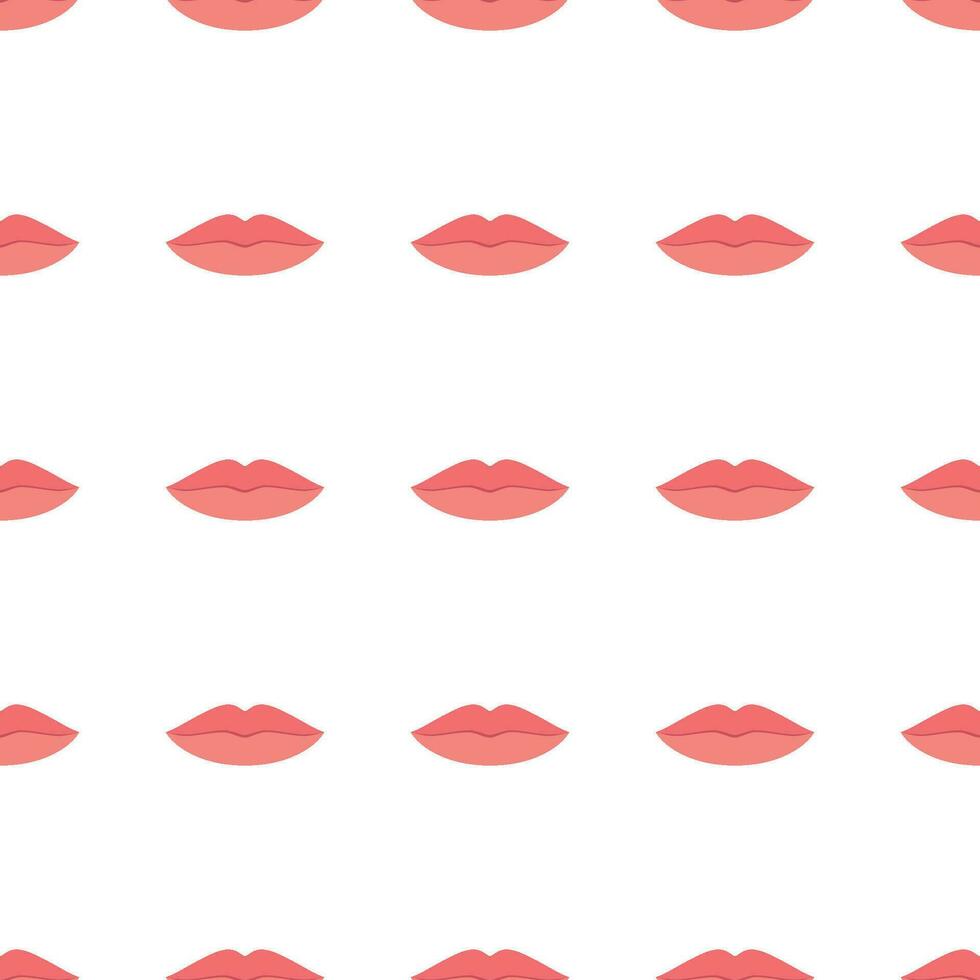 seamless pattern with womans red and pink kissing lips. Isolated on white background. Vector illustration in flat style