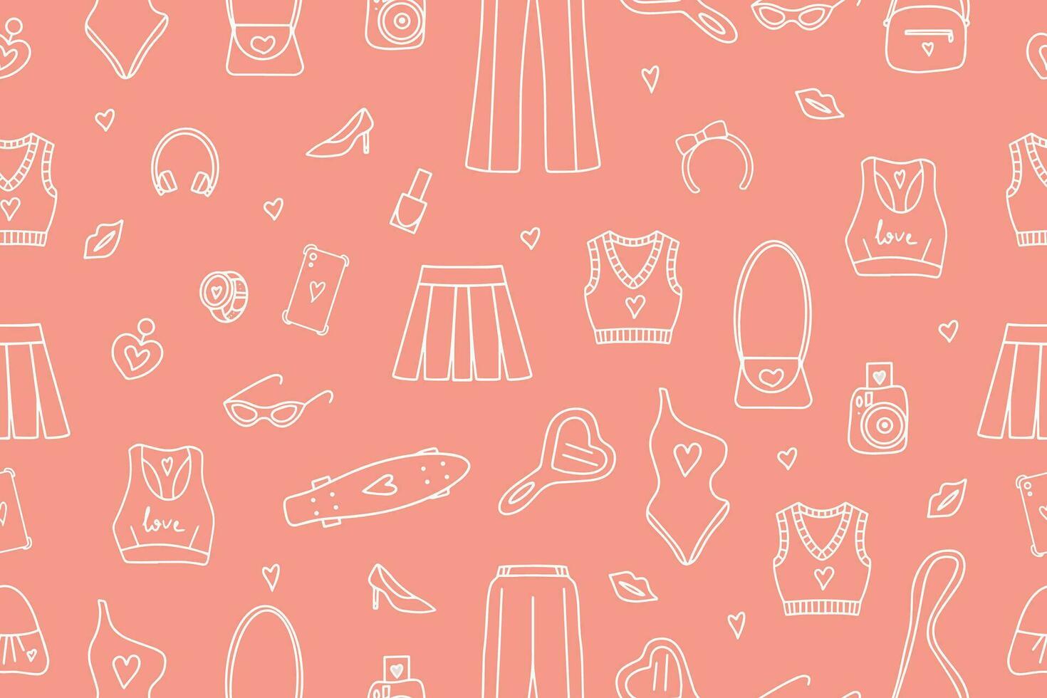 Seamless fashionable pink patterns in Barbicore style. . Vector
