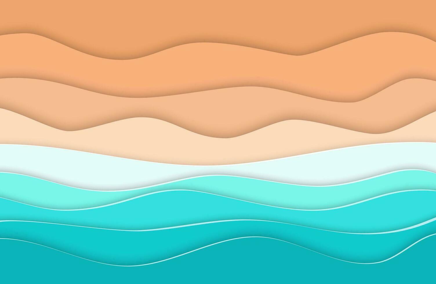 Abstract blue sea and beach summer background with paper waves and seacoast for banner, invitation, poster or web site design. Paper cut style. Vector illustration