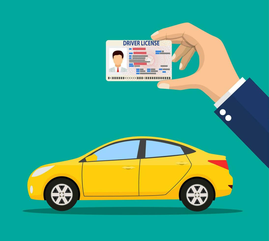 Car driver license identification card in hand vector