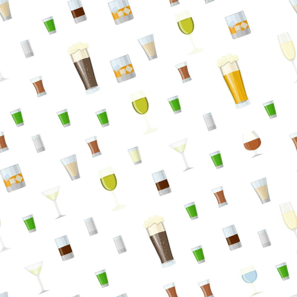 Seamless pattern Background with Alcoholic drinks glasses. Vector illustration in flat style