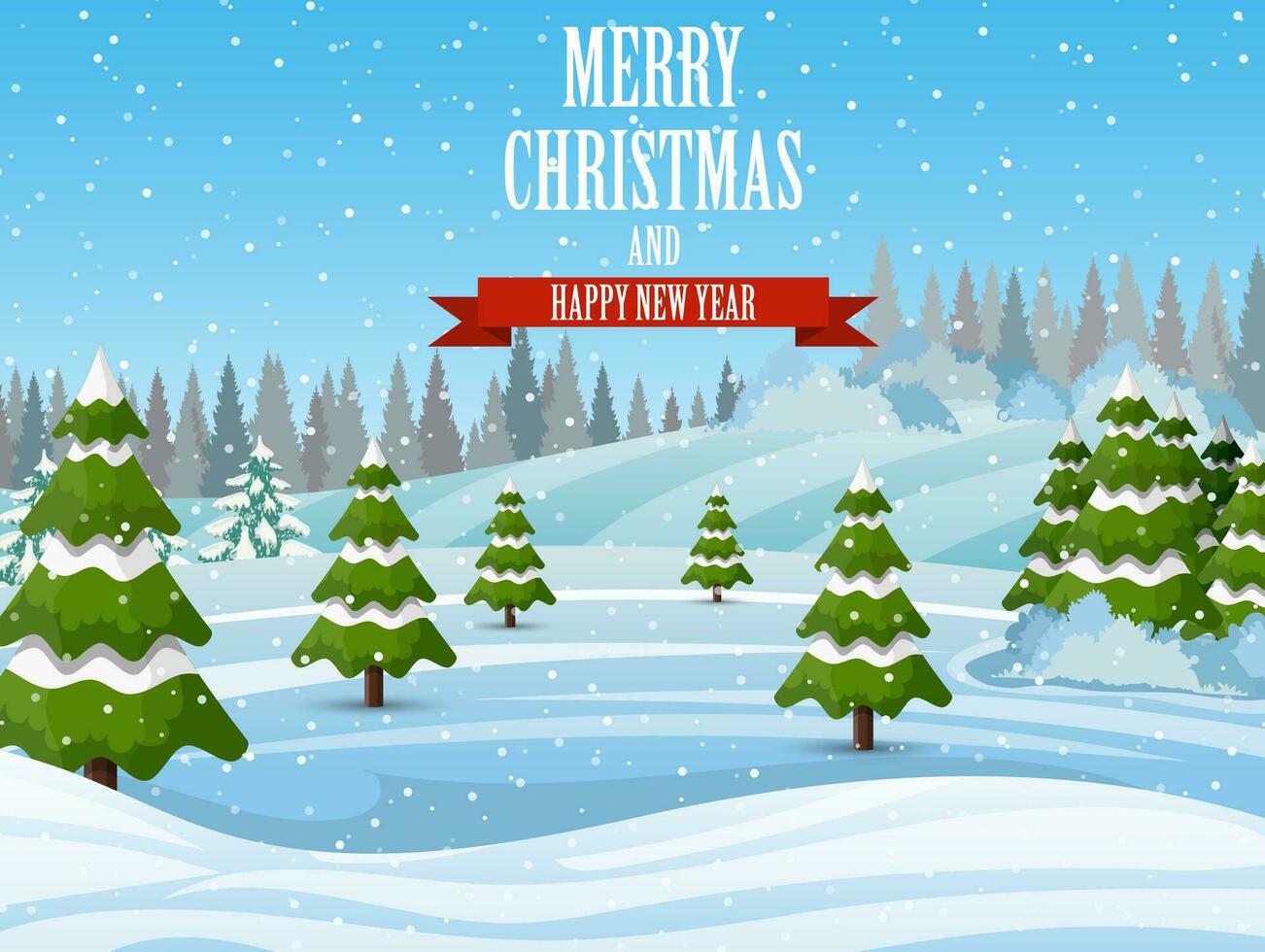 Christmas landscape background with snow and tree vector