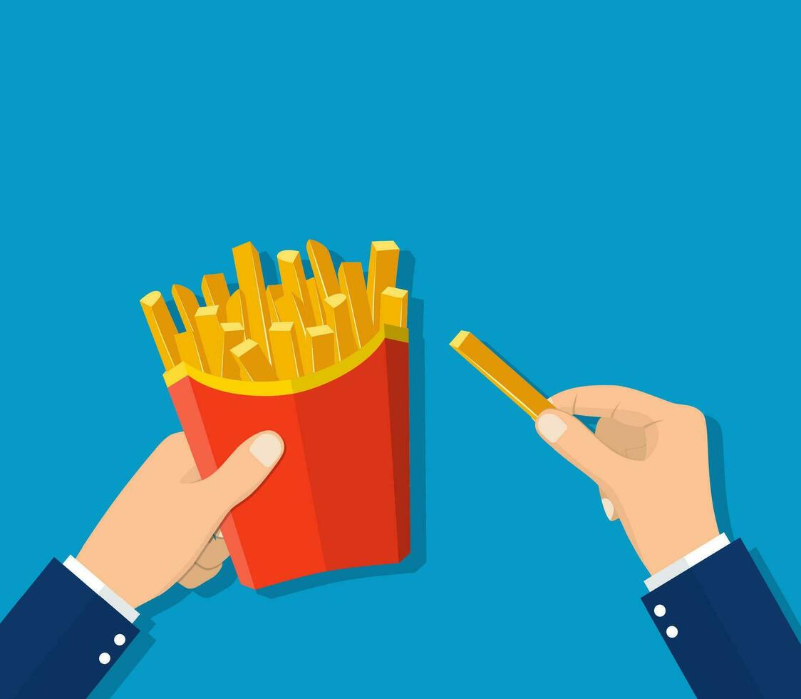 French fries in hands of men. vector