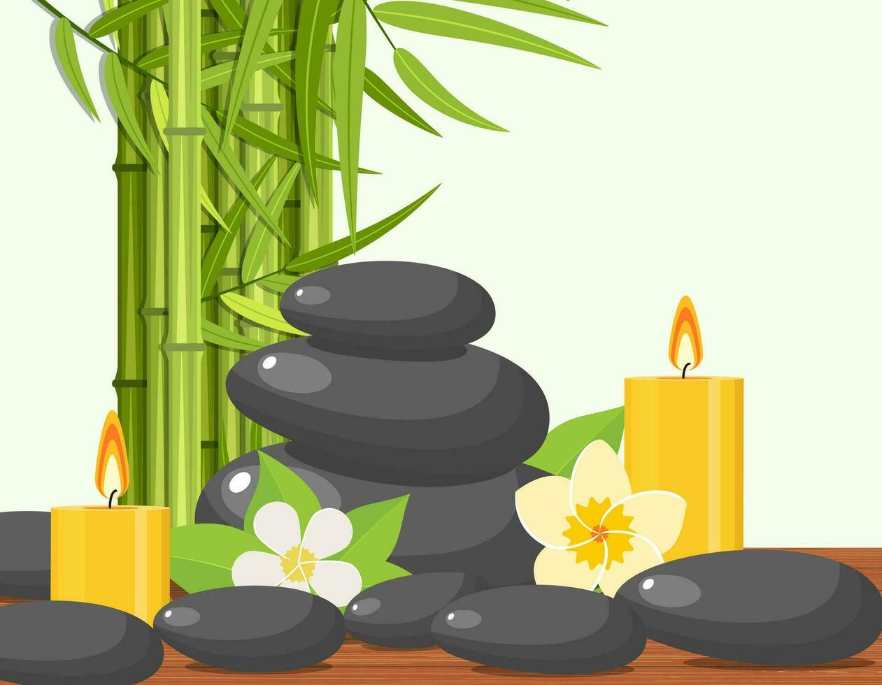 bambú y piedras - spa antecedentes con sitio para tu texto. vector ilustración en plano estilo