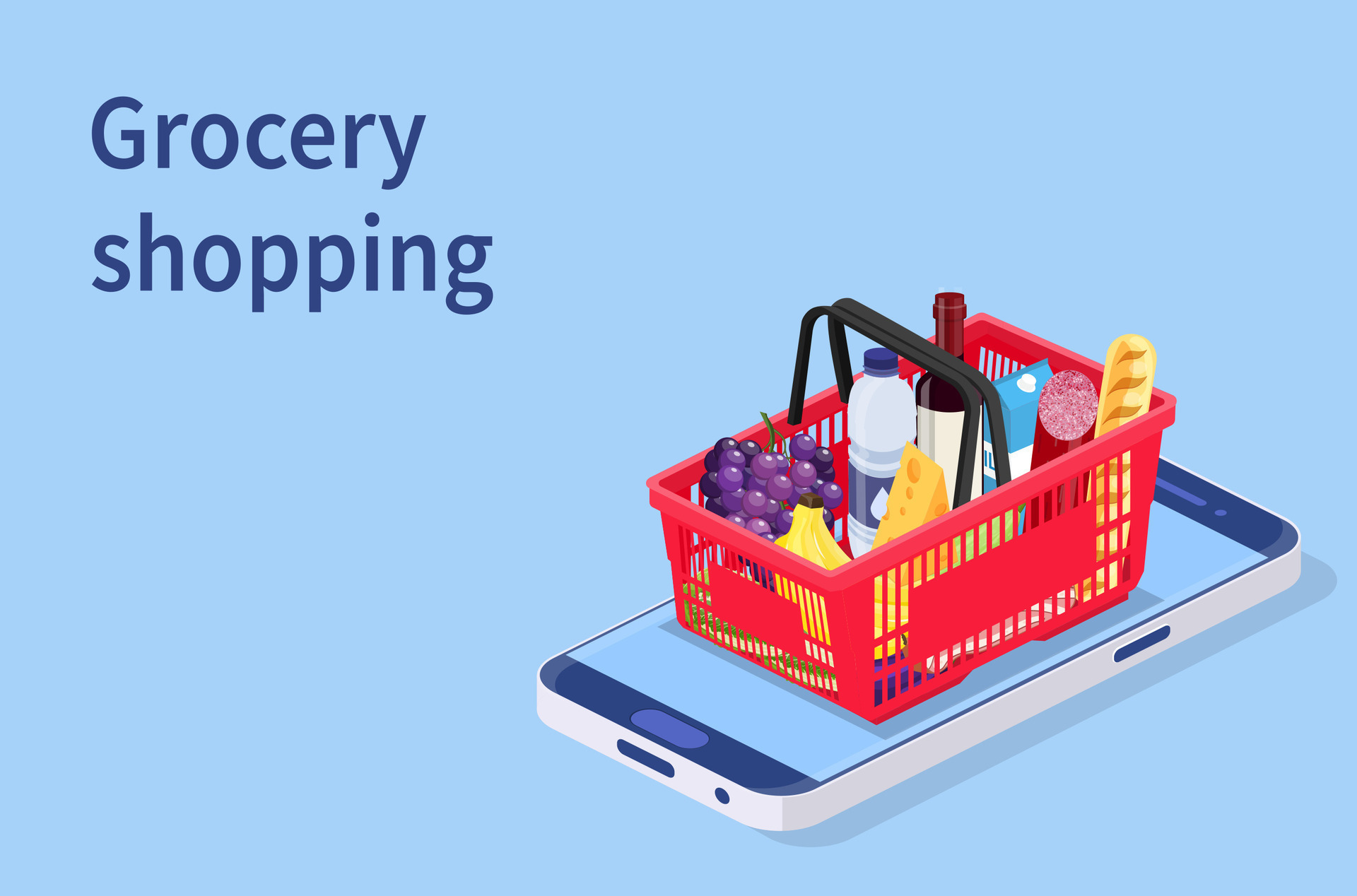 Grocery shopping online isometric concept. Can use for web banner