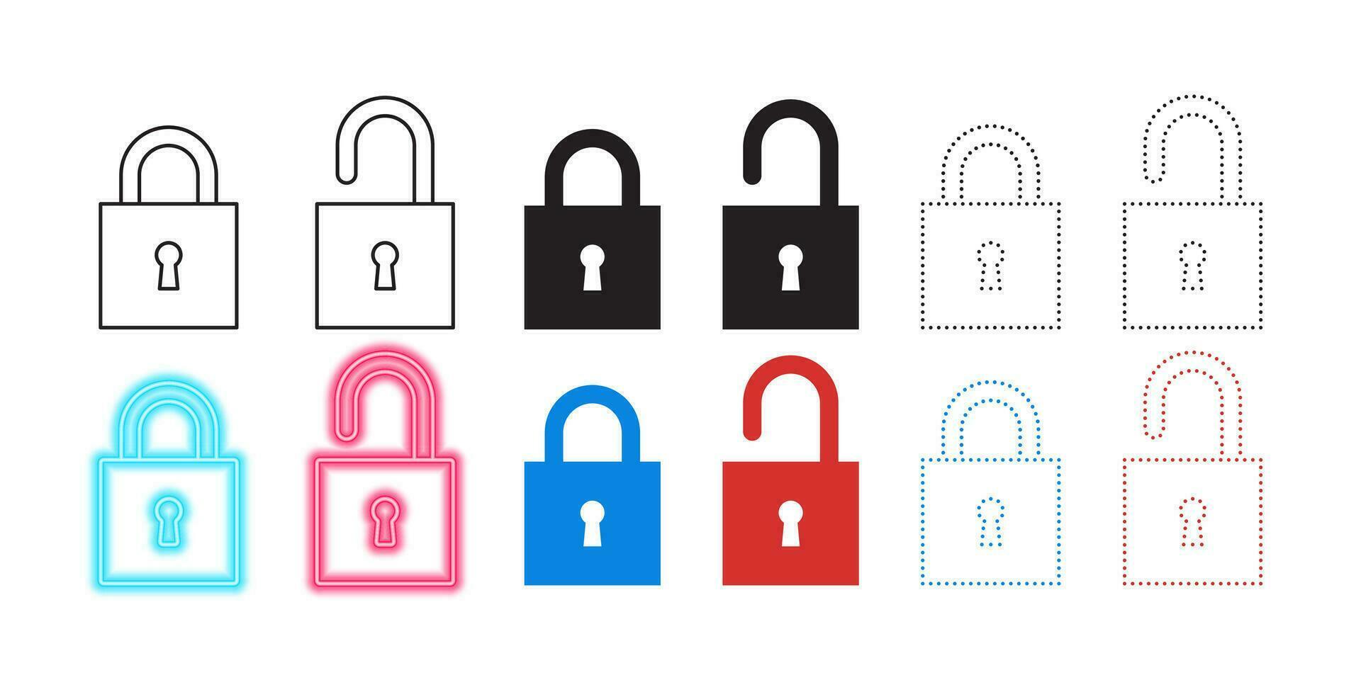 Lock icons. Padlocks icons. Locks icons in different style. Vector illustration